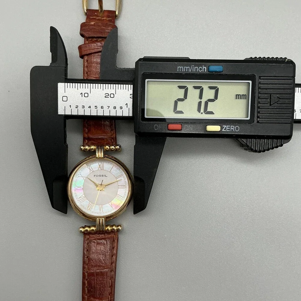 Vintage Fossil PC-9211 Womens Watch 27mm MOP Rivoli Brown Leather New Battery